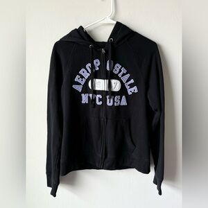 Aeropostale Black Hoodie with White and Purple Accents